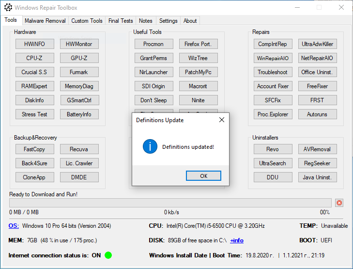 Read more about the article Windows Repair Toolbox – 1 Tools Section