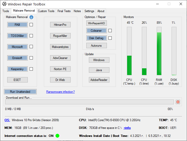 Read more about the article Windows Repair Toolbox – 2 Malware Removal Section